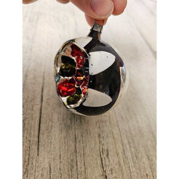 Vintage Black indent reflector ball silver ornament glass Xmas tree - Picture 2 of 10